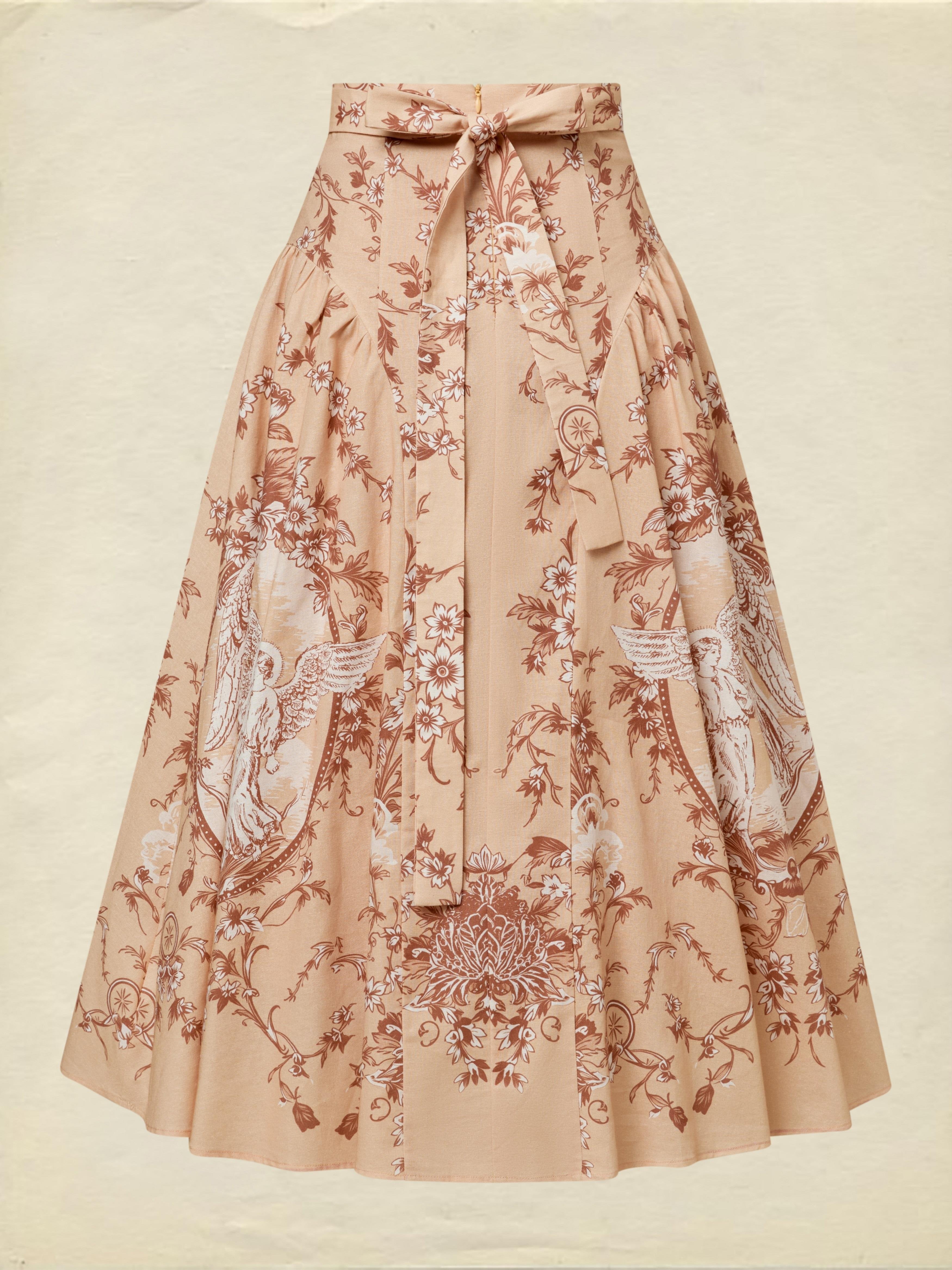 Midi Cotton Skirt, Angel, Pocket Design, Vintage, Caramel
