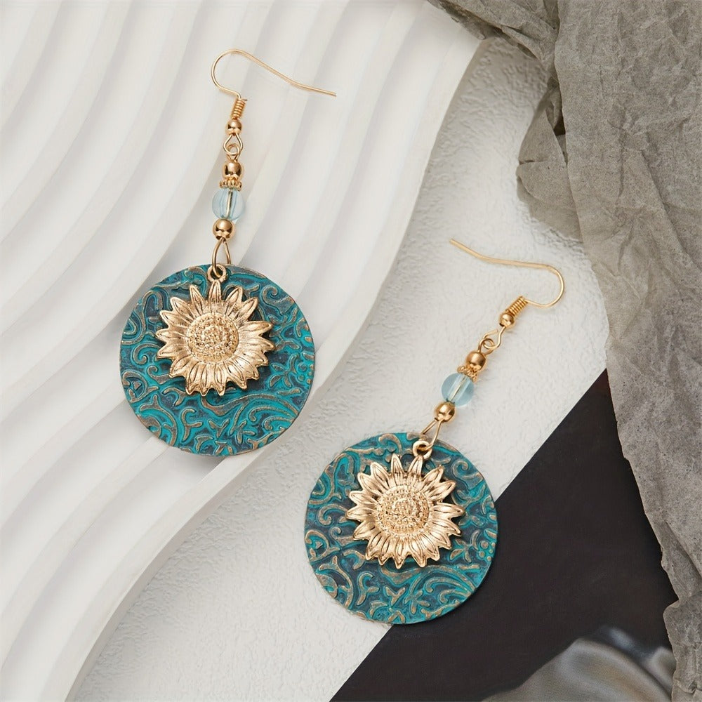 Boho Sunflower Earrings Creative Fashion Vintage Engagement Wedding Drop Earrings Female Jewelry tribal jewelry