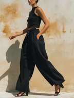Black Linen-Blend Two-Piece Set