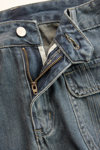 Casual Fashion Gradient Washed Denim Blue Gray Loose Pants