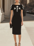 Black Dress With White Pearl Embroidery