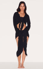 Black Bubble Texture Tie Front Top And Sarong Beach Set