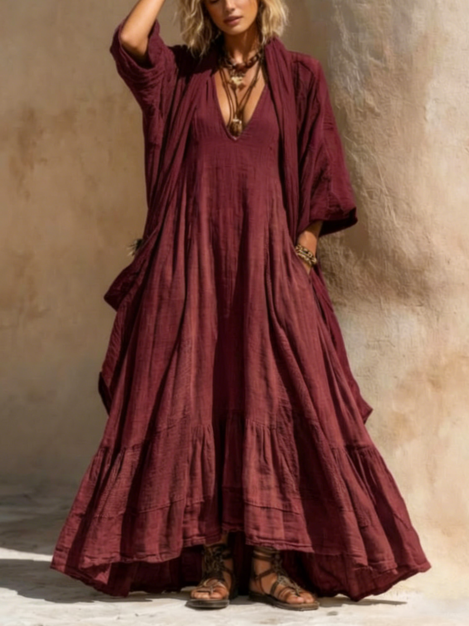 Bohemian Romantic Dress Cardigan Cotton Linen Two-piece Set