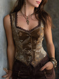 Vintage Velvet Printed Lace Patchwork Vest