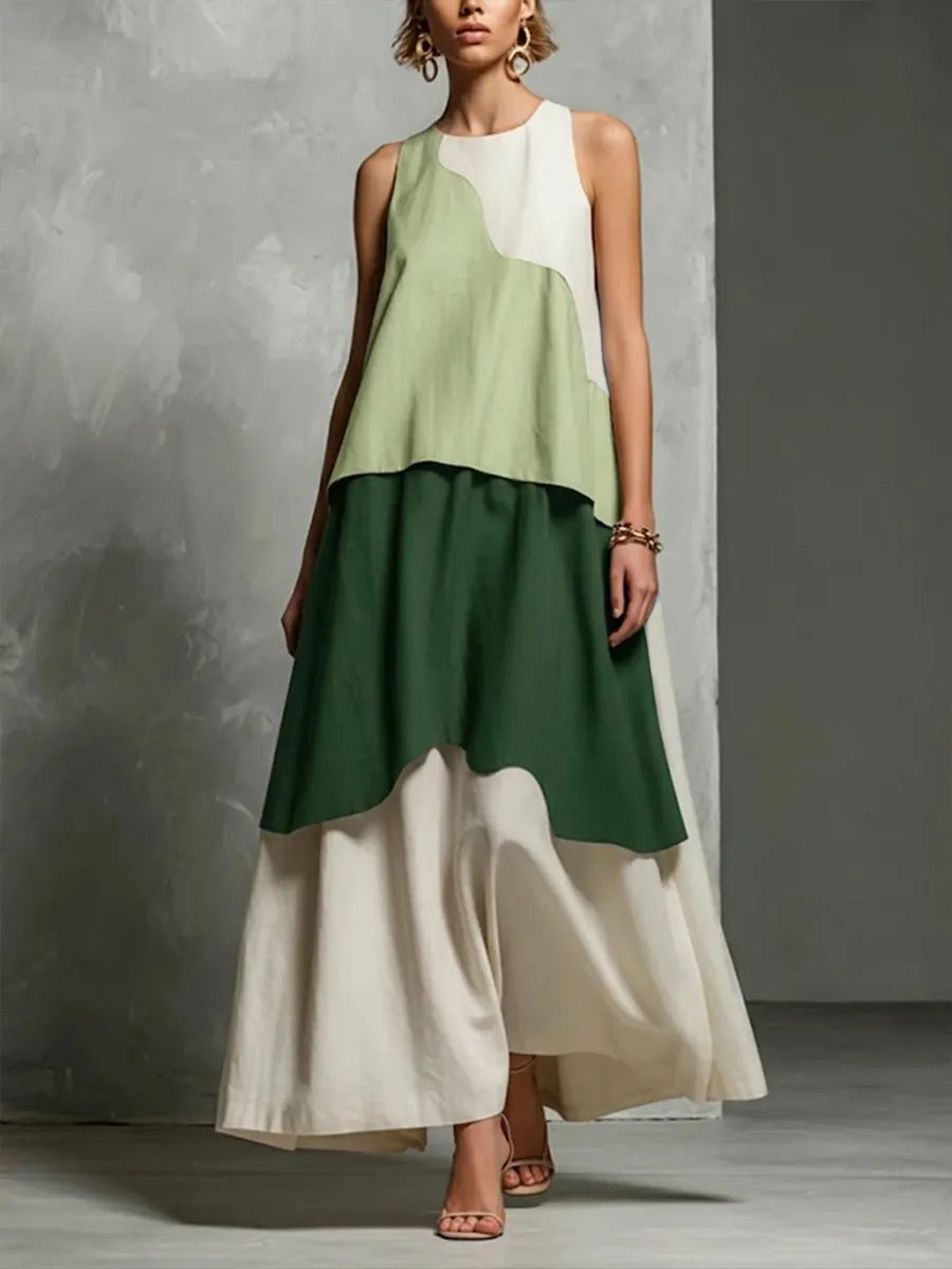 Casual & Stylish Color-block Sleeveless Maxi Dress