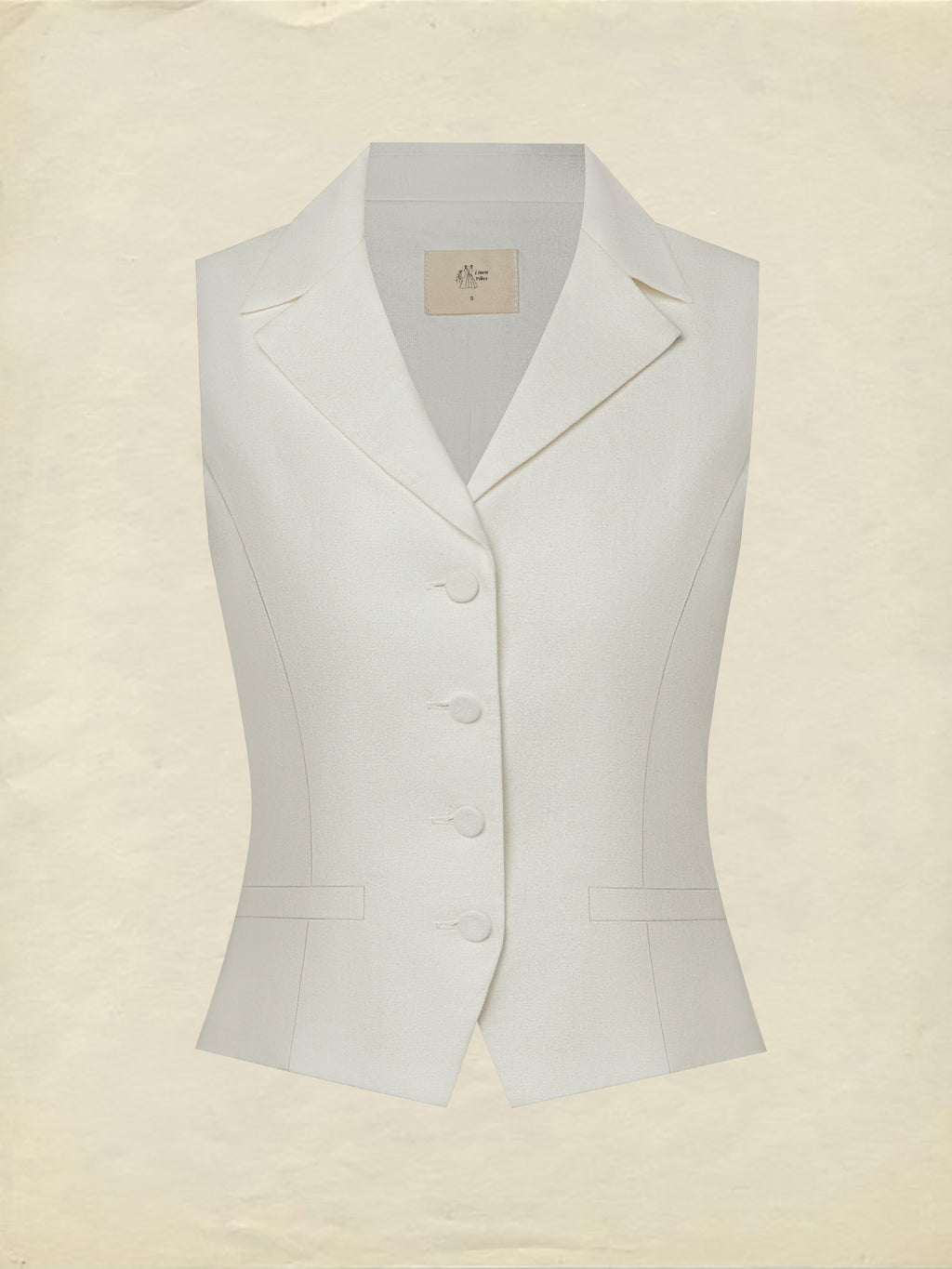 Linen Vest, Sleeveless, Shawl Collar, Plain, Button Design, Vacation, Vintage, White