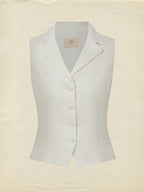 Linen Vest, Sleeveless, Shawl Collar, Plain, Button Design, Vacation, Vintage, White