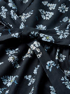 Linen Maxi Dress, V neck,  Floral, Daily, Short Sleeve, Blue