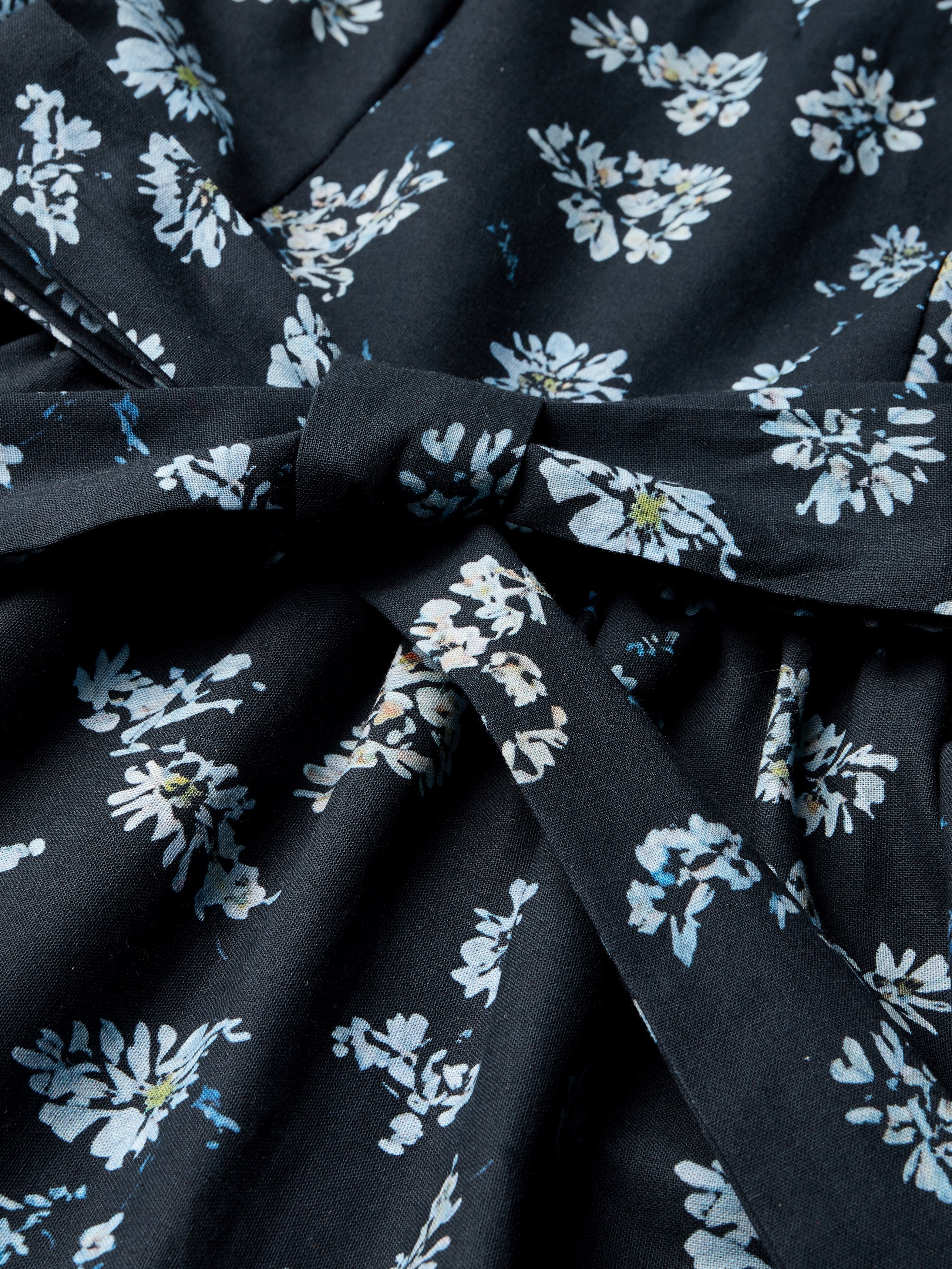 Linen Maxi Dress, V neck,  Floral, Daily, Short Sleeve, Blue