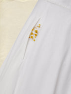 Midi Cotton Dress, Half Sleeve, Round Neck, Plain, Lace, Vacation, Vintage, White