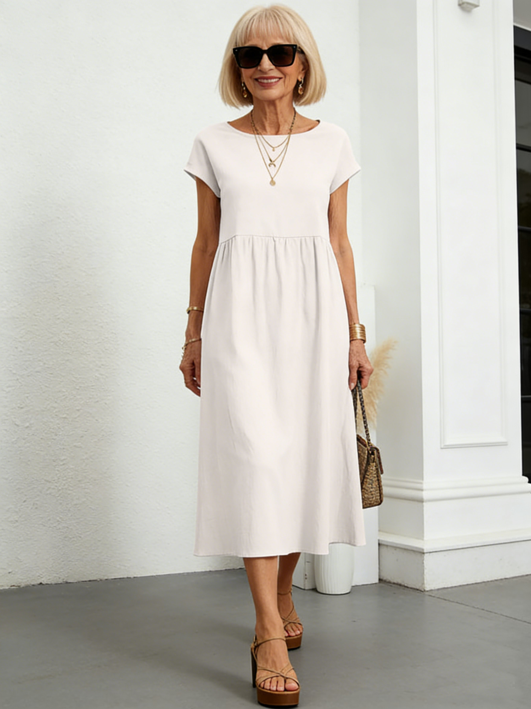 Solid Color Sleeveless Loose Cotton and Linen Pockets, Dress