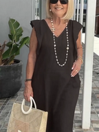 Casual Dress with Ruffle Sleeves,Back Adjustment Rope,Deep Pockets,Pure White Formal Dress, Evening Dress