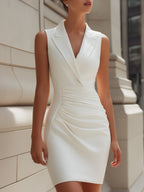Sleeveless Ruched Waist Tailored Blazer Mini Dress