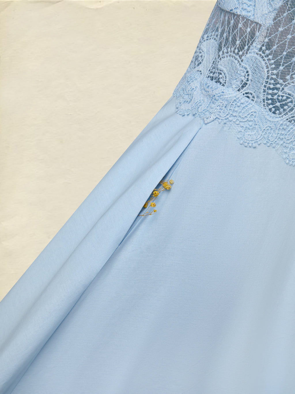 Maxi Cotton Dress, Sleeveless, V Neck, Plain, Lace, French Vintage, Blue