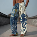 Japanese-style Octopus Calligraphy Shibori Patchwork Distressed Cotton Linen Pants