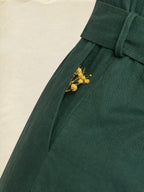 Linen Jumpsuit , Sleeveless, V Neck, Plain, Button Design, Vintage, Green