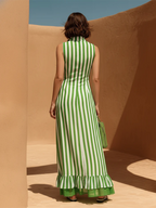 Casual Striped Half-zip Sleeveless Dress