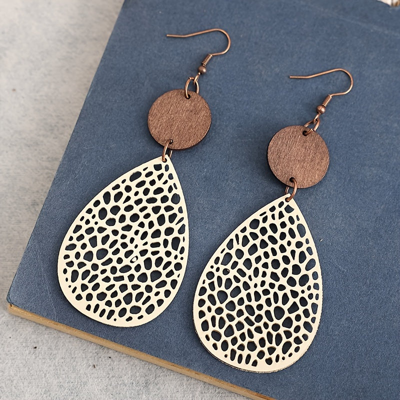 Boho Style Dangle Earrings Hollow Waterdrop Design Match Daily Outfits Party Accessories Gift For Family/ Friends/ Lover