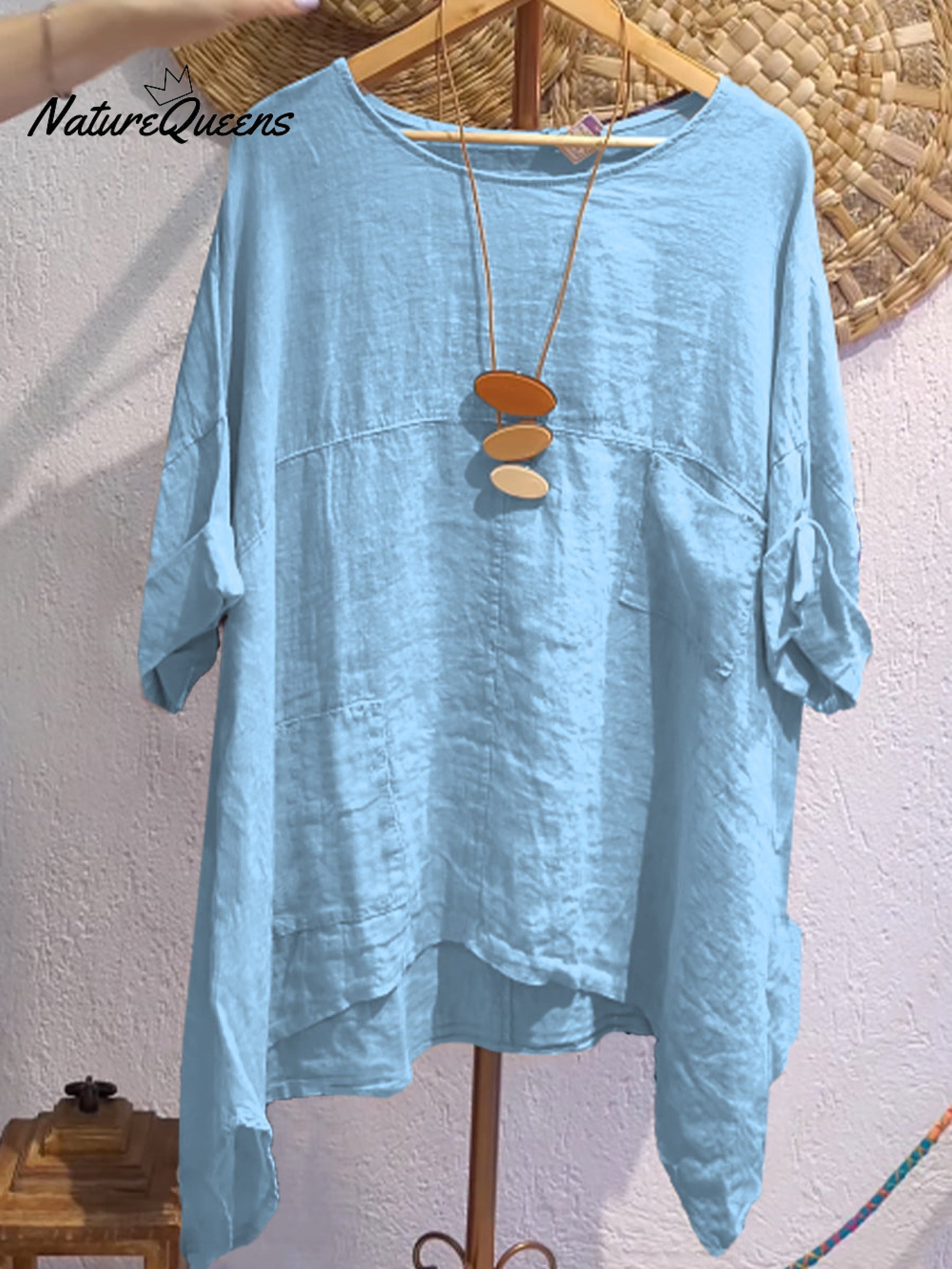 Women's Casual Cotton and Linen Round-neck Shirt