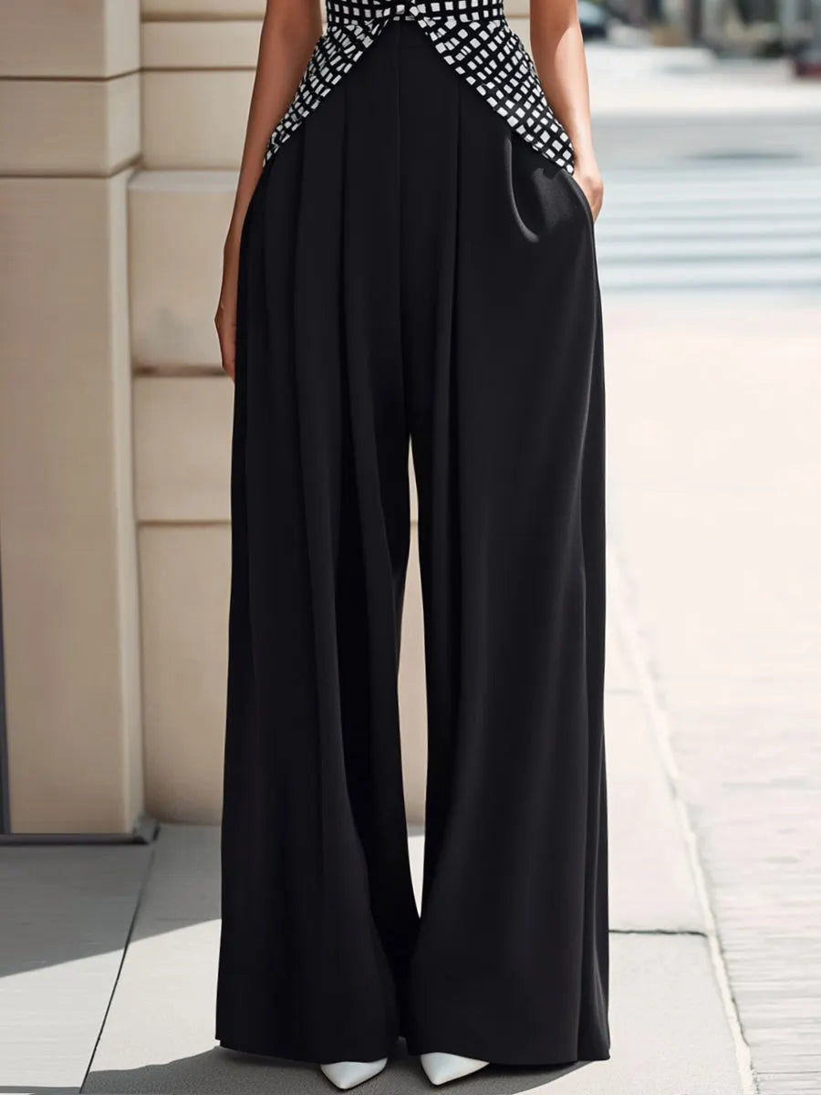Geometric Print Draped Top And Wide-Leg Pants Set