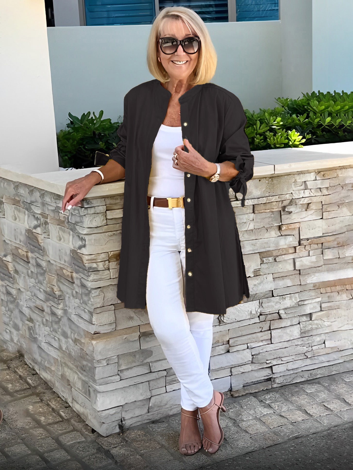 Solid Color Long Cotton Shirt Jackets Women Swing Jacket Shap Flattering Gathered Yolk At The Back