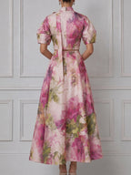 Floral Print Bow-Tie Cropped Top And A-Line Midi Skirt Set