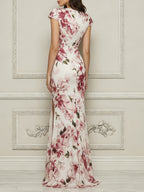 Blooming Watercolor Cap Sleeve Chiffon Dress