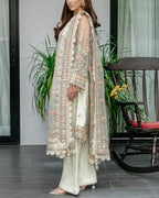 Round Neck Printed Lace Top And Pants Suit