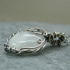 Moonstone Necklace Pendant Boho Leaf Rattan