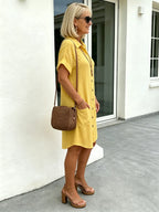 Solid Color Shirt Dress Simple, Made of Breathable, Featuring a Lapel Collar and Orderly Button Arrangement That Adds a Vintage Charm