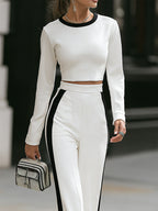 White Cropped Top & Wide-Leg Pants Set