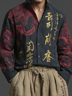 Japanese Art Retro Dragon Linen Casual Long-sleeve Top