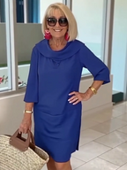 Cotton Pile Collar 3/4 Sleeve DressCottonPile Collar 3/4 Sleeve Dress