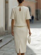 Elegant Pearl-Trimmed Two-Piece Midi Skirt Set