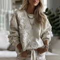 Women's Retro Floral Lace Patchwork Art Cozy Crew Neck Sweatshirt