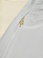 Midi Cotton Dress, Sleeveless, Round Neck, Plain, Lace, Vintage, White