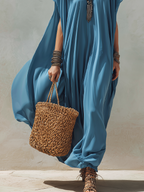 Bohemian Lake Blue Flowing Long Dress
