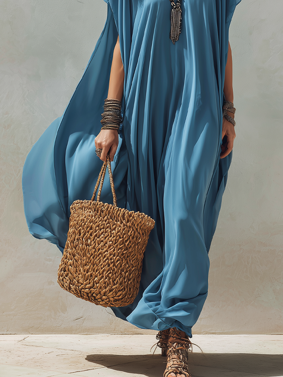 Bohemian Lake Blue Flowing Long Dress