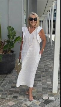 Casual Dress with Ruffle Sleeves,Back Adjustment Rope,Deep Pockets,Pure White Formal Dress, Evening Dress