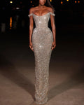 Off-shoulder Rhinestone Sequin Dress