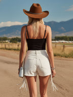 Off-white Long Tassel Pockets Denim Shorts