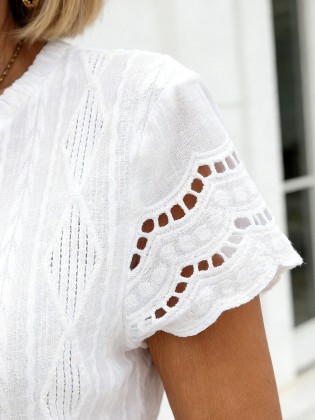 Textured Fabric Fashion Crew Neck Short Sleeve Crew Neck T-Shirt Top