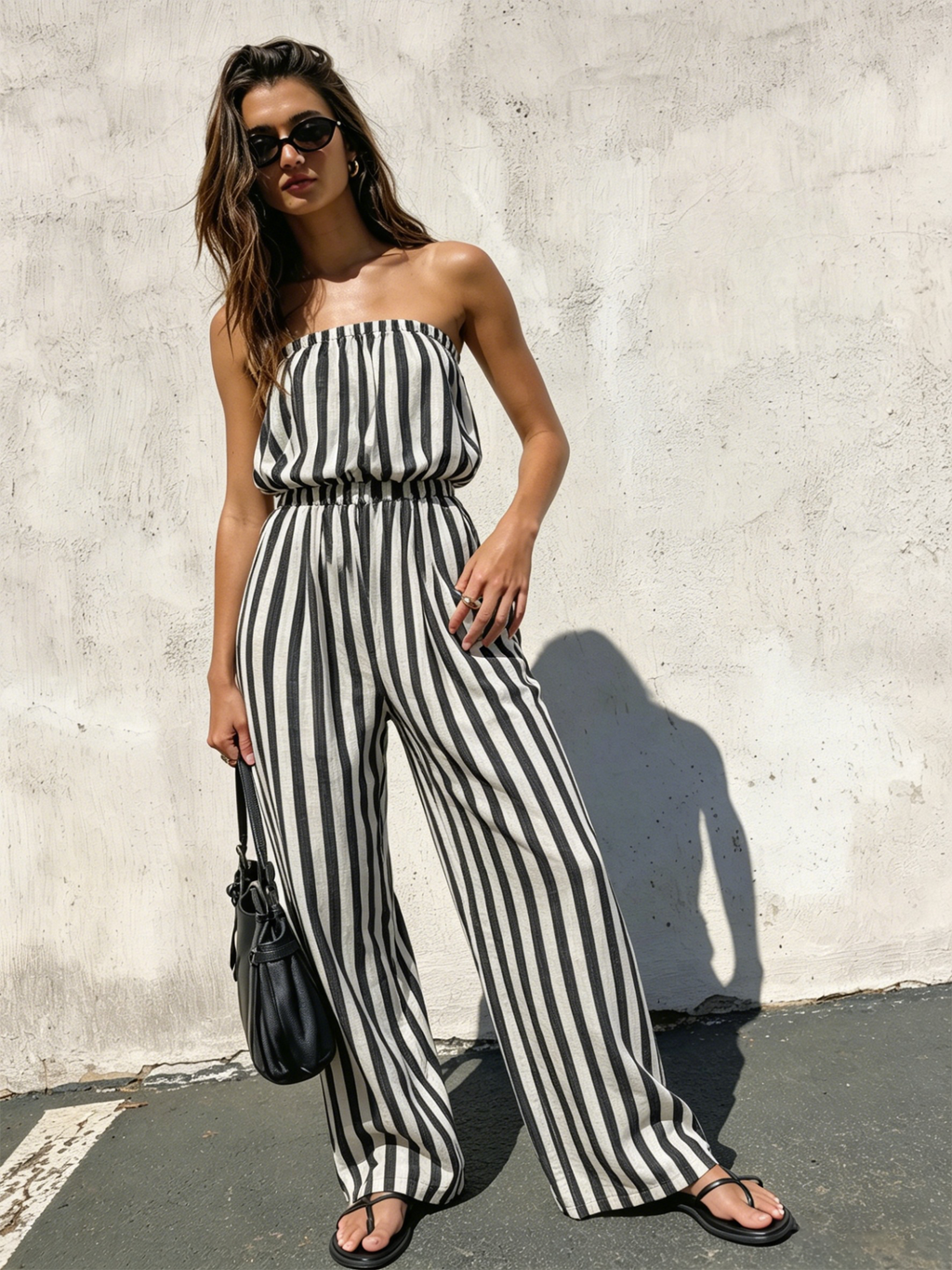 Striped Bandeau Wide-Leg Jumpsuit