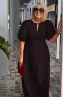 Evening Dress Formal Dress Solid Color Loose-Fitting Casual Round-Neck Small Lantern Sleeves
