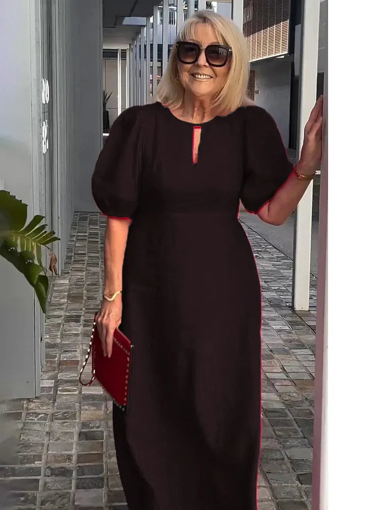 Evening Dress Formal Dress Solid Color Loose-Fitting Casual Round-Neck Small Lantern Sleeves