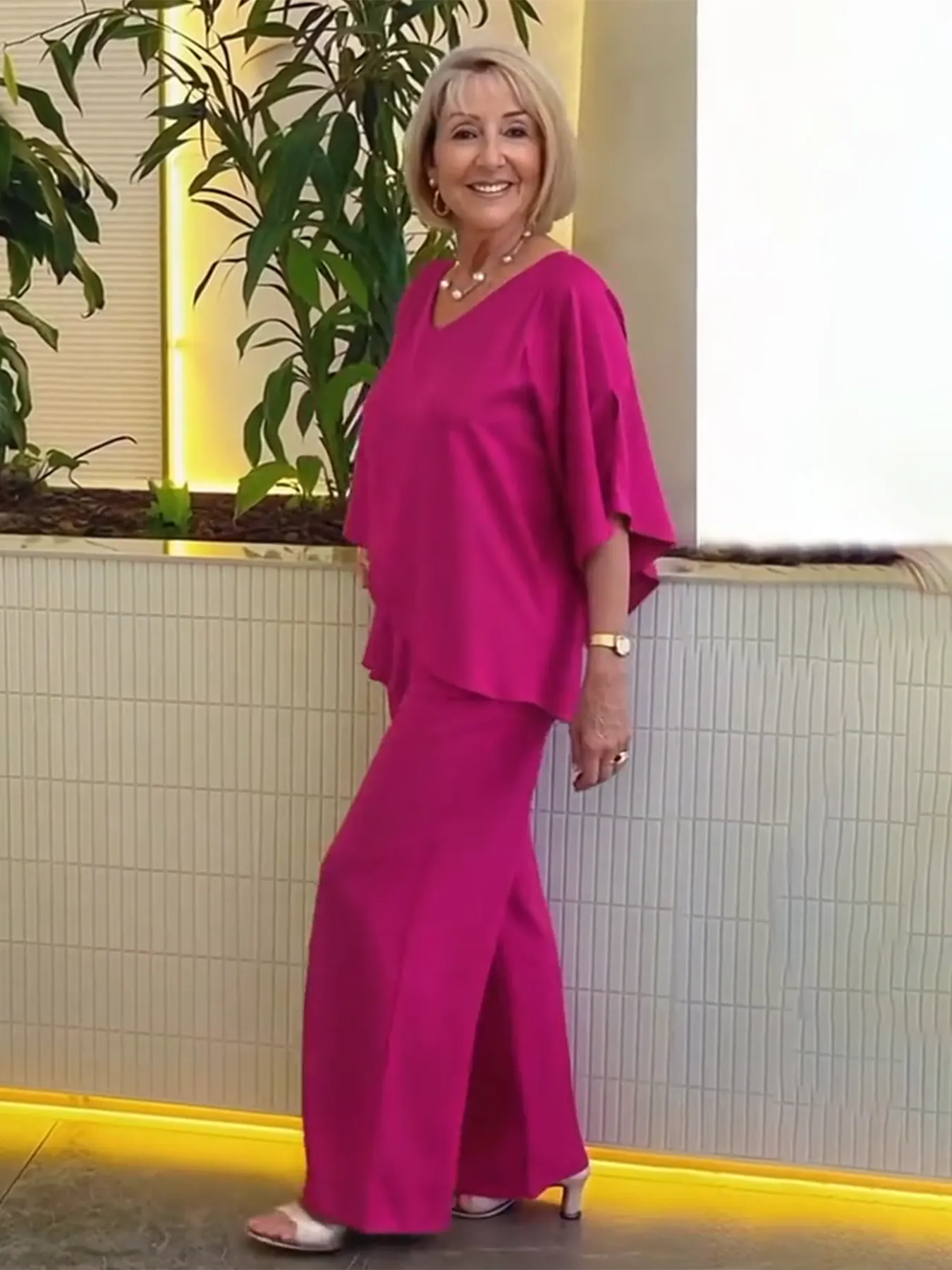 2Pcs Gray Double Layer Tunic Pantsuit