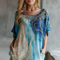 Vintage Marble Texture Collection Bohemia Gradient Black Gilded Pattern Linen Round Neck T-shirt