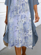 2Pcs Casual Printed Chiffon Dress Two-piece Set