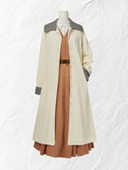 Maxi Linen Dress Set & Shirt, Long Sleeves, Shawl Collar, Plain, Button Design, French Vintage, Light Brown