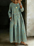 Women's Retro Splicing Long-sleeved Loose-fitting Casual Denim Dress